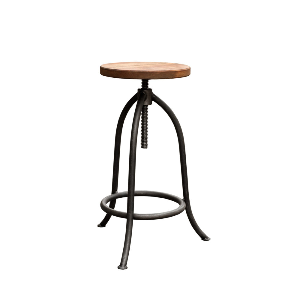 Stool Medium. Classic workshop stool made of steel and wood in industrial style. The seat is height adjustable.