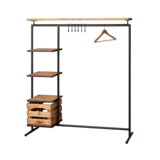 Coat rack 3 Wood made of tubular steel and pine wood. Shelves made of pine wood.