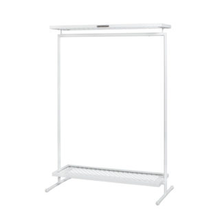 Coat rack 2 mesh made of steel tube and wire mesh. Clothes rail plus 2 shelves in pure white