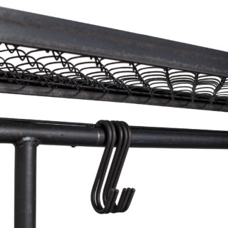 Coat rack 3 mesh made of steel tube and wire mesh. Features a clothes rail with storage shelves.