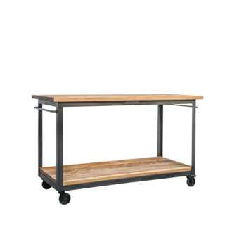 Working table rolls. Table on wheels made of steel and wood in industrial style.