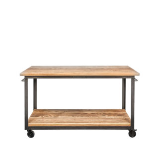 Arbeittisch Rolls. Tisch auf Rollen aus Stahl und Holz im Industrie-Stil.
