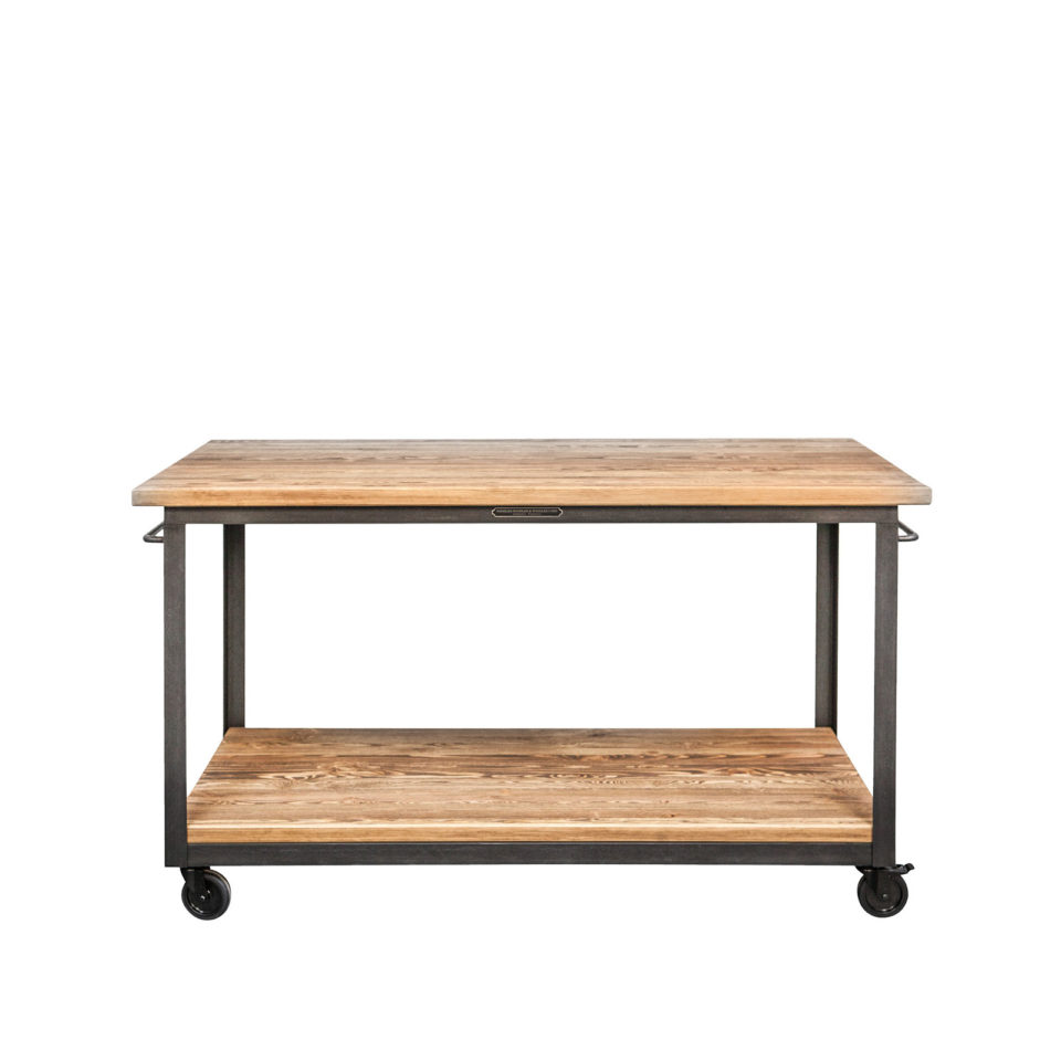 Arbeittisch Rolls. Tisch auf Rollen aus Stahl und Holz im Industrie-Stil.