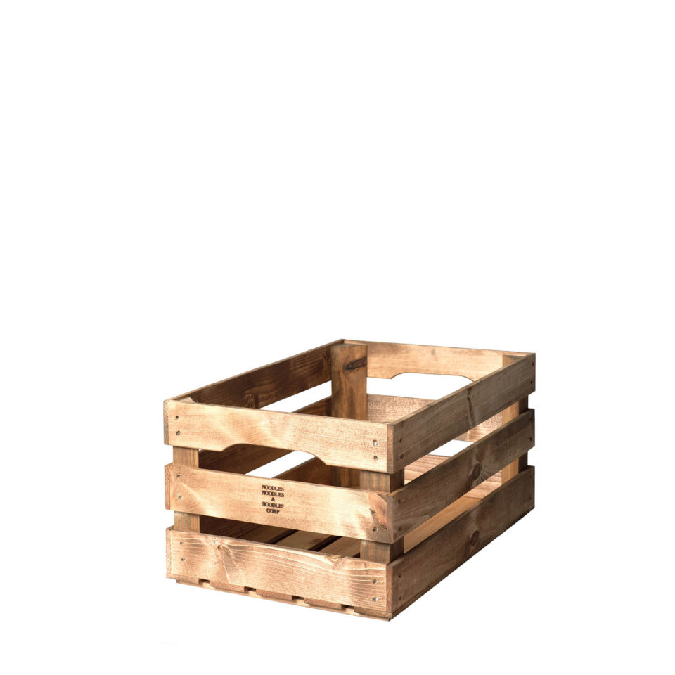 Holzkiste Type 1. Klassische Kiste aus zwei umlaufenden Kiefernholzlatten.