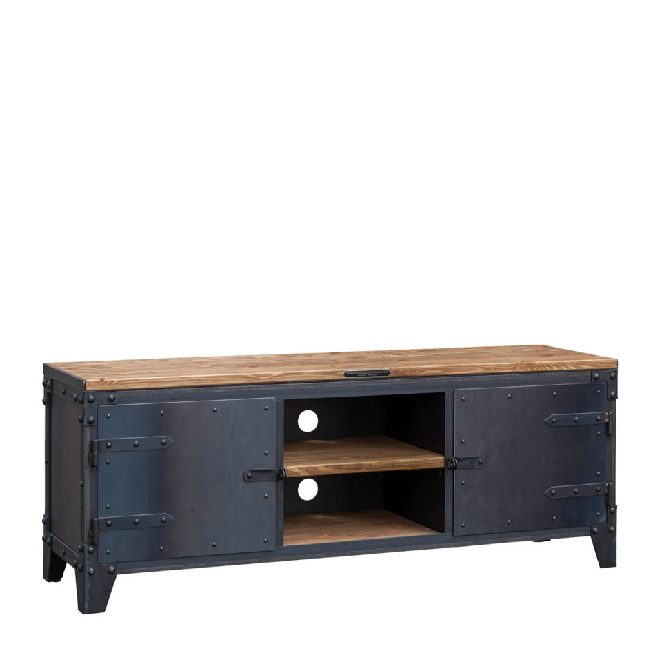 Vintage sideboard PX Media made of steel and wood. Compact,low sideboard. Made from steel angles