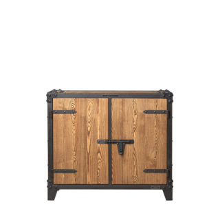 Vintage Sideboard PX 2 Wood, kompaktes zweitüriges Sideboard mit einem Korpus aus Stahlwinklen ausgekleidet mit Holzbohlen aus massivem Kiefernholz.
