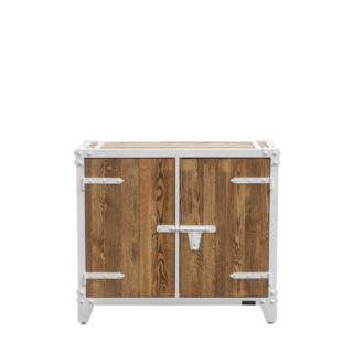 Sideboard PX 2 Wood, kompaktes zweitüriges Sideboard mit einem Korpus aus Stahlwinklen ausgekleidet mit Holzbohlen aus massivem Kiefernholz.