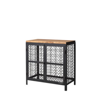 Wine sideboard, compact two-door sideboard with a body of wire mesh.