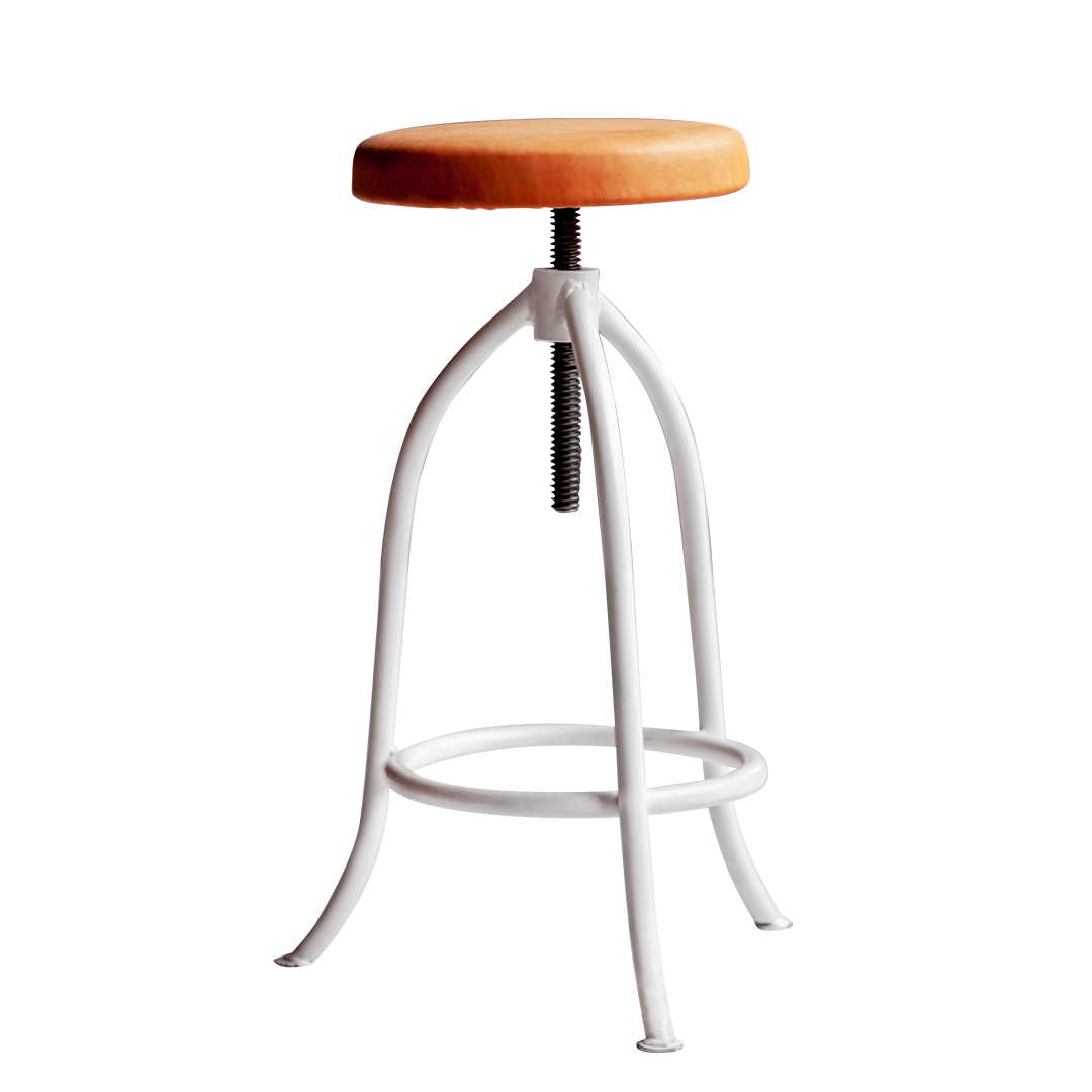 Stool Medium with leather cushion made of tubular steel and seat is made of pine wood.