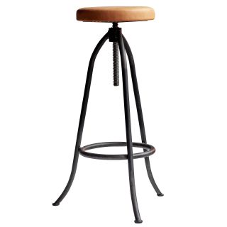 Bar stool with leather cushion made of tubular steel and seat is made of pine wood.