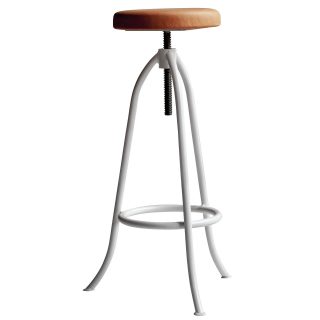 Bar stool with leather cushion made of tubular steel and seat is made of pine wood.