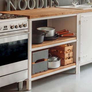 Küchenregal aus Stahl und Holz in Reinweiss von Noodles Noodles & Noodles Corp.