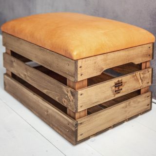 Wooden box 1 with leather seat cover by Noodles Noodles & Noodles Corp.