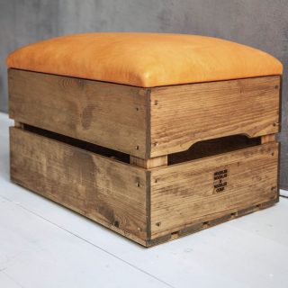 Wooden box 2 with leather seat cover by Noodles Noodles & Noodles Corp.