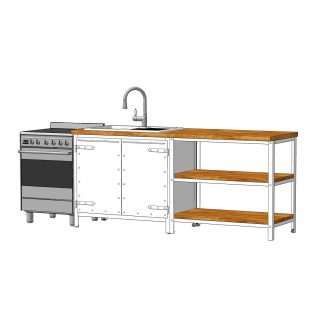 Küchenzeile Reinweiss 200 A+SMEG - Skizze - authentic kitchen furniture