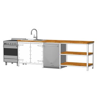 Küchenzeile 260 A + SMEG in reinweiss - authentic kitchen furniture