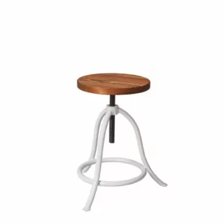 Stool. Classic workshop stool made of steel and wood in pure white
